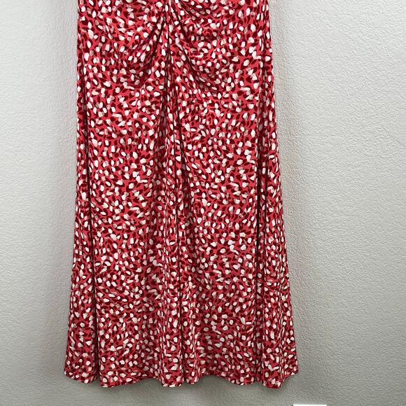 Vince Camuto Red Multi Printed Ruched Front Sleeveless V-Neck Midi Dress 6 NWOT - Picture 7 of 13